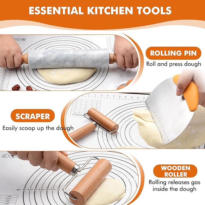 18.5 inches Marble Rolling Pin, Large Non-Stick Dough Roller,
