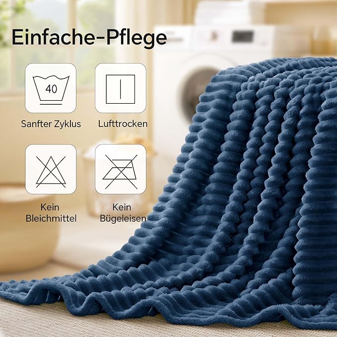 BEDELITE Full Size Blanket for Bed, 300GSM Soft & Warm Fleece Navy Blanket - Image 6