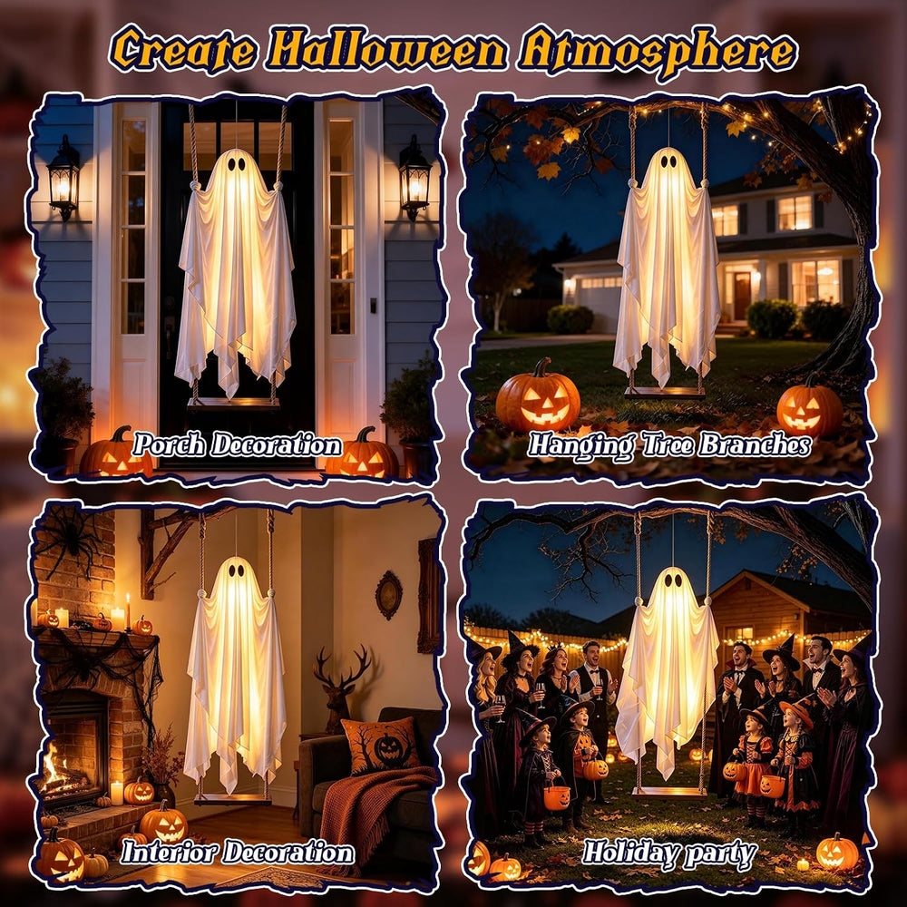 Halloween Decorations Outdoor, 4.3FT Hanging Swing Ghost Halloween Decor