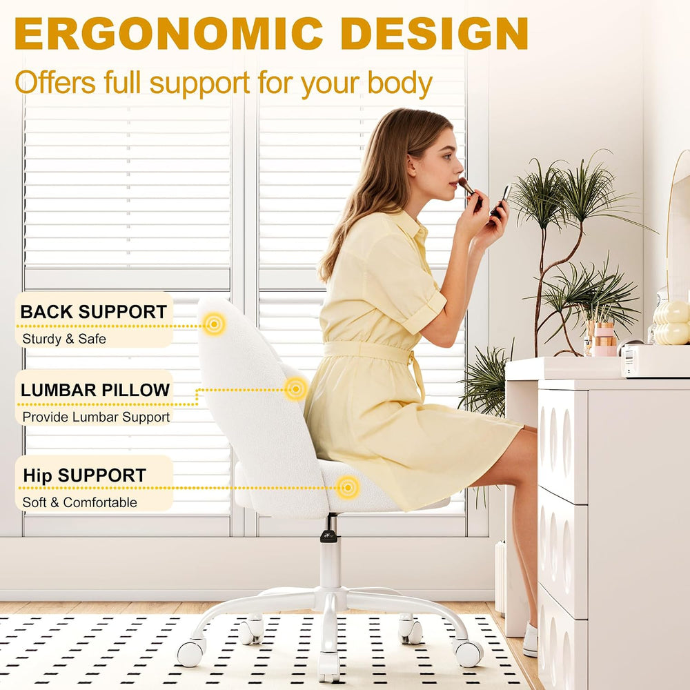 Misolant Vanity Chair with Back, Armless Cute Office Chair with Wheels for Gi...