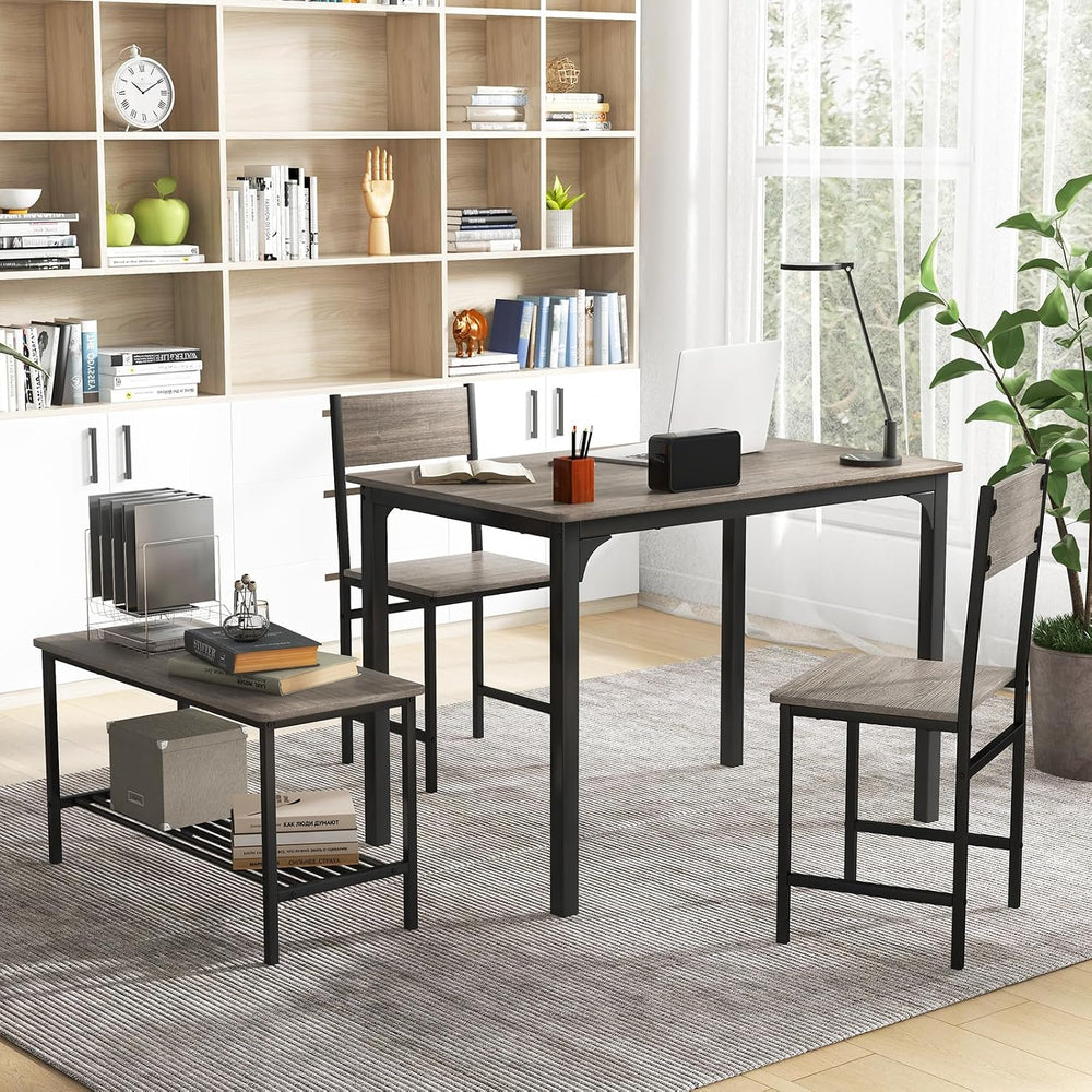 Giantex Dining Table Set for 4, Kitchen Table with Bench and Chairs, Industri...