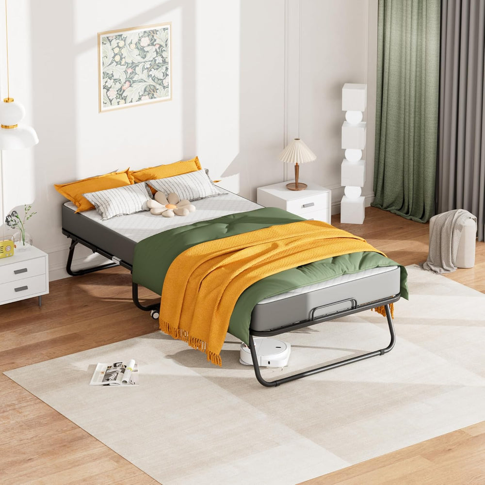 Greenvelly Folding Bed with 5 Inch Mattress, 75” x 38” Portable Rollaway Bed ...