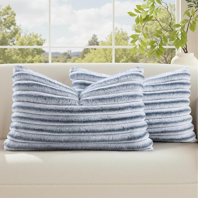 decorUhome Cozy Faux Fur Throw Pillow Covers 12x20 Set of 2 Decorative Soft by decorUhome