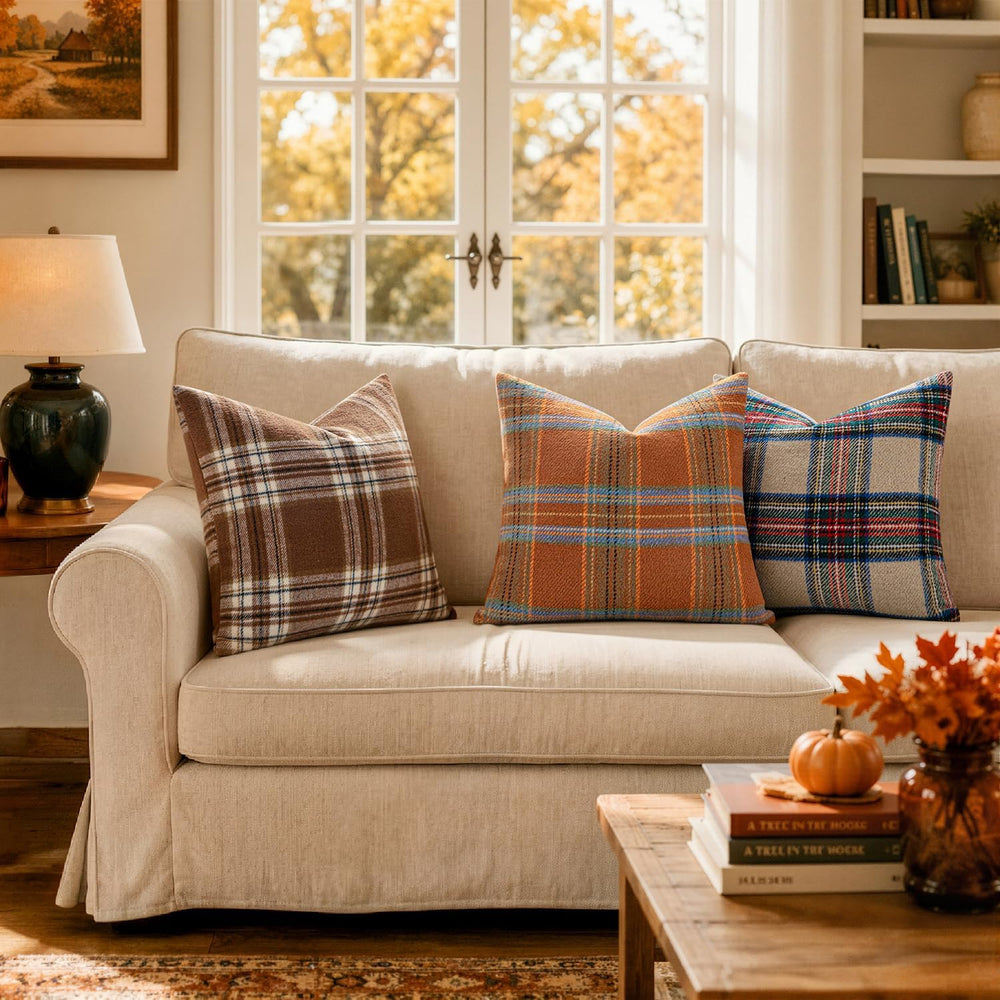 MIULEE Fall Plaid Decorative Pillow Covers Set of 2 16x16 Orange