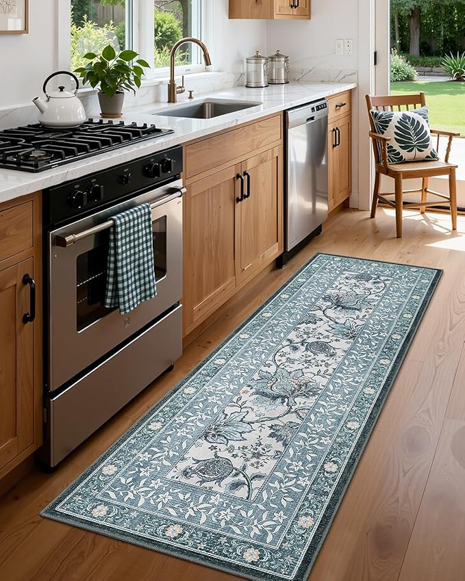 GarveeHome Provence Misty Blue 2.5 x 8 Washable Kitchen Runner Rugs Non Slip - Image 2