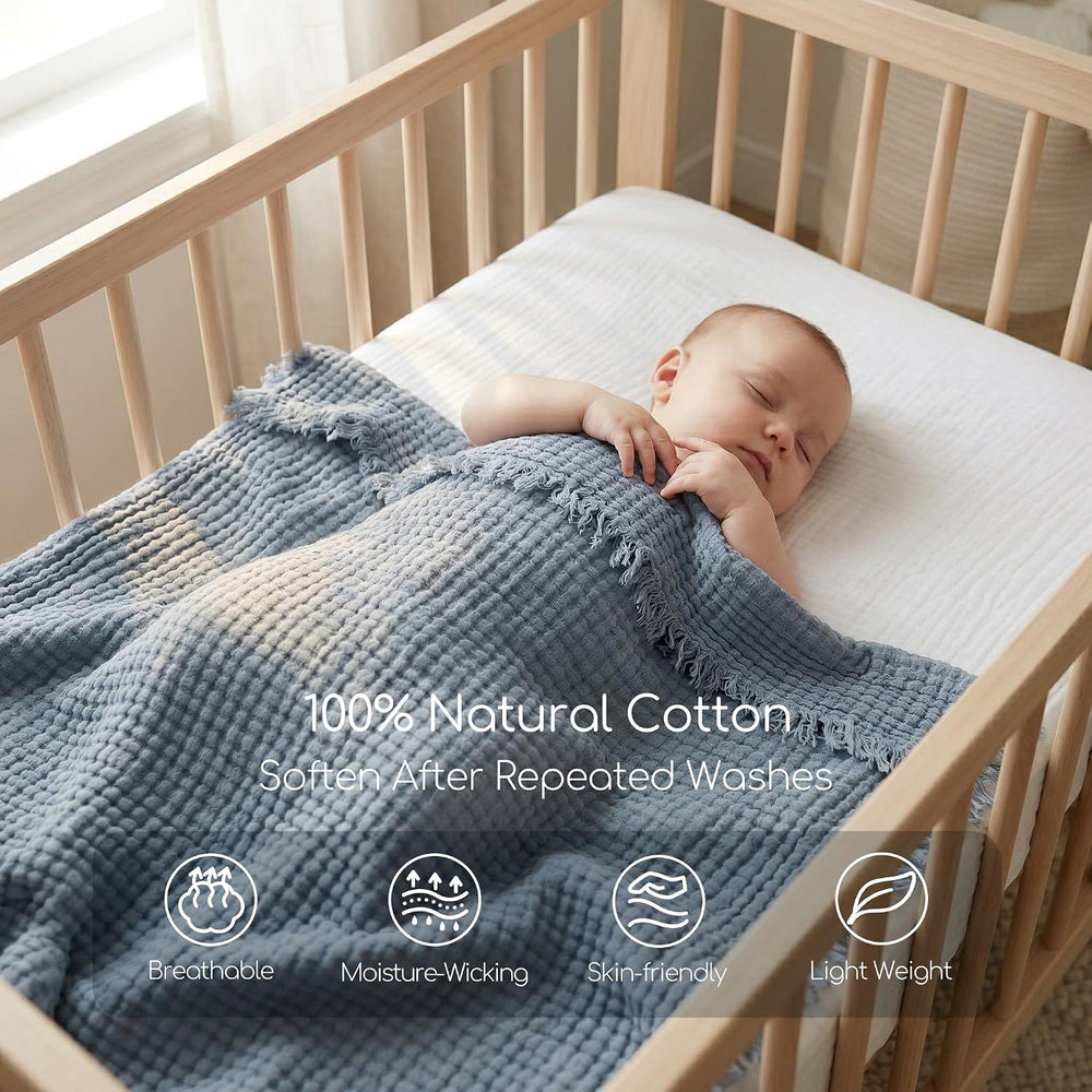WDCOZY 100% Cotton Muslin Blanket King Size 4-Layer for Bed Breathable Lightw...