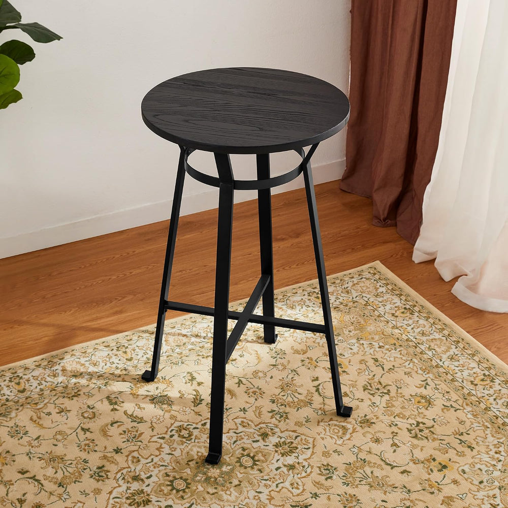 Glitzhome Bar Table and Chairs Set, Round Black Steel Pub Table with Soild El...