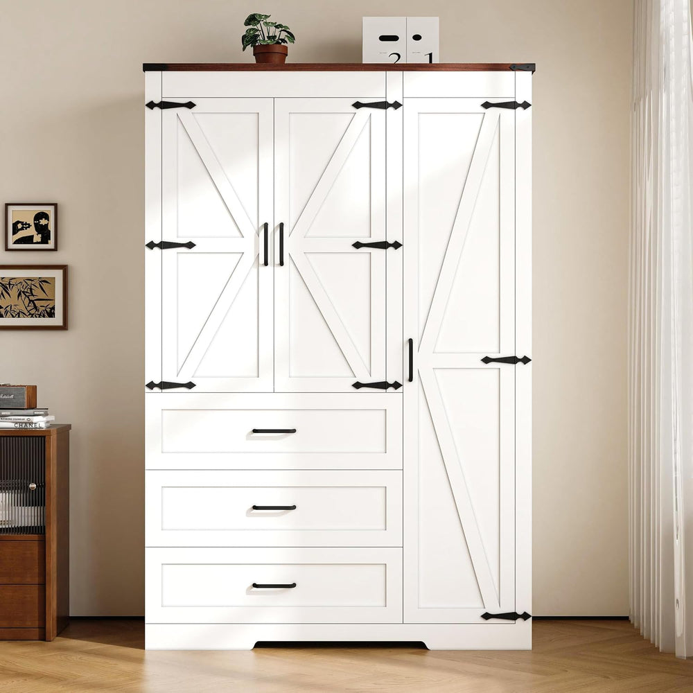 3 Door Armoire Wardrobe Closet Cabinet with 3 Drawers and Drawers, Farmhouse ...