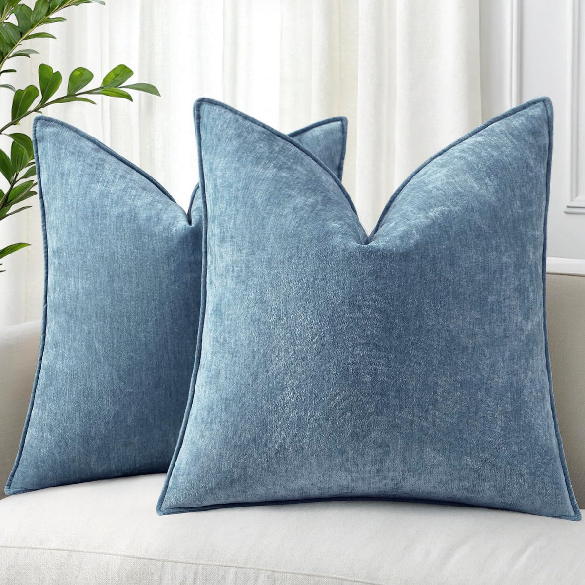 decoruhome chenille blue grey velvet throw pillow covers, main product view