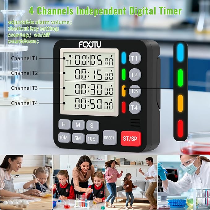 Digital Dual Kitchen Timer, 4-Channel Magnetic Countdown Timer - Image 2