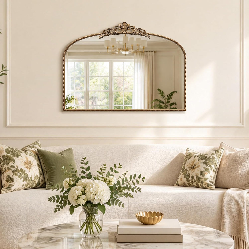 Micasso Vintage Gold Wall Mirror: 40"x29" Baroque Antique Arched Mi...