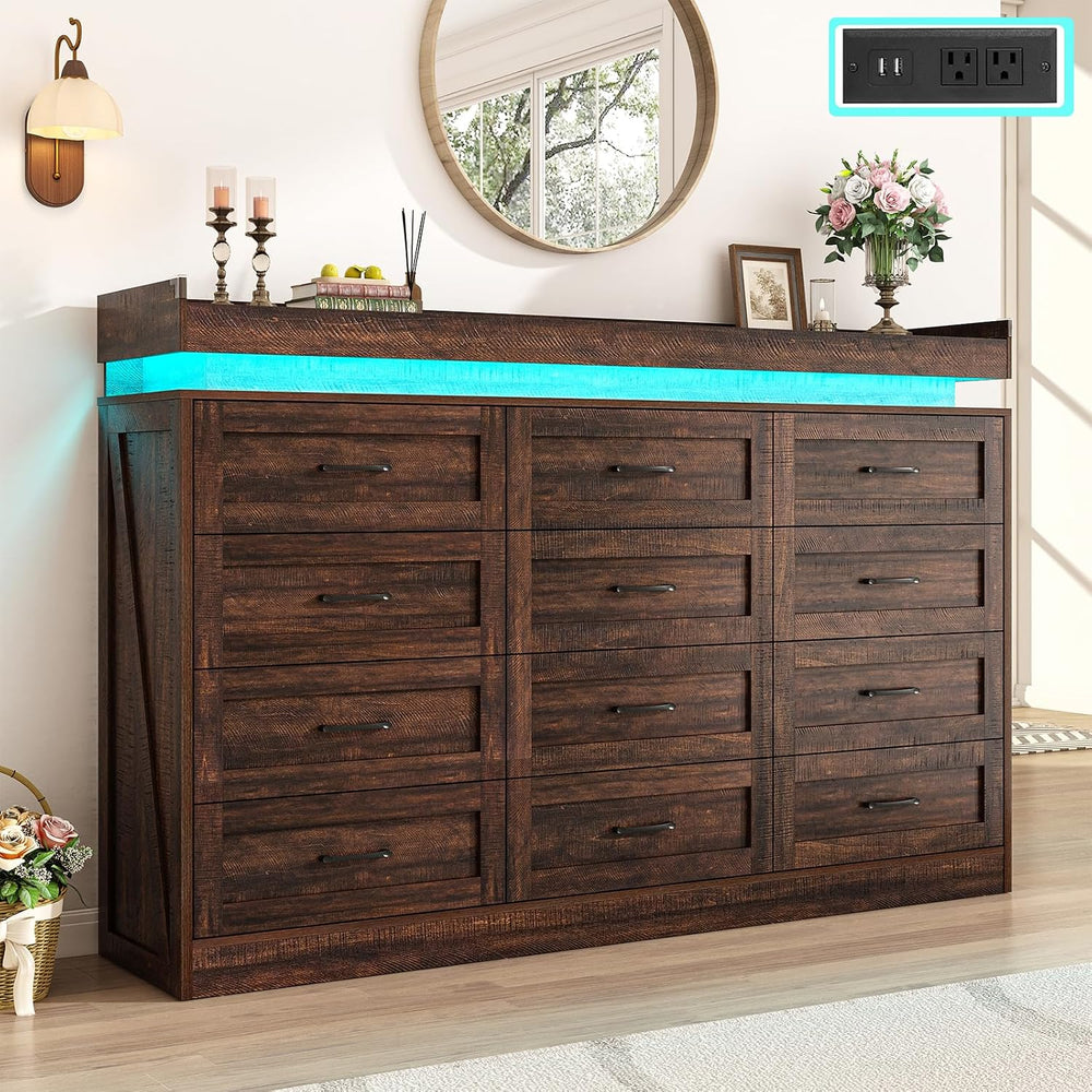 71" Wide 46" Tall Large Farmhouse 12 Drawers Dresser for Bedroom wi...