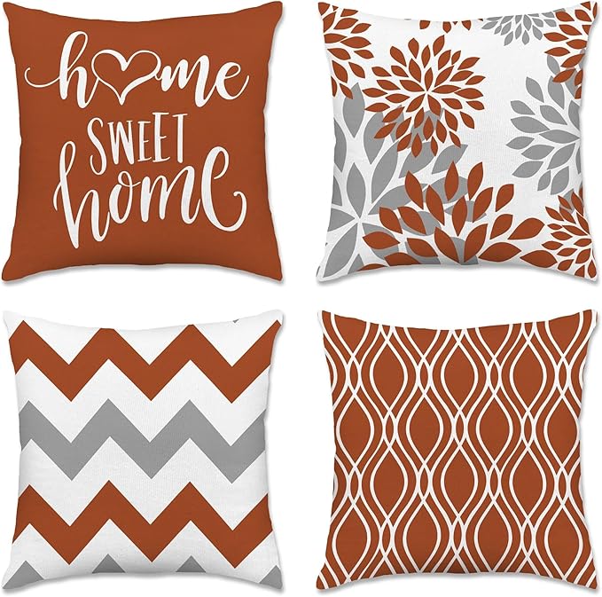 Hexagram Geometric Burnt Orange Pillow Covers 18x18 Set of 4, Decorative by Hexagram