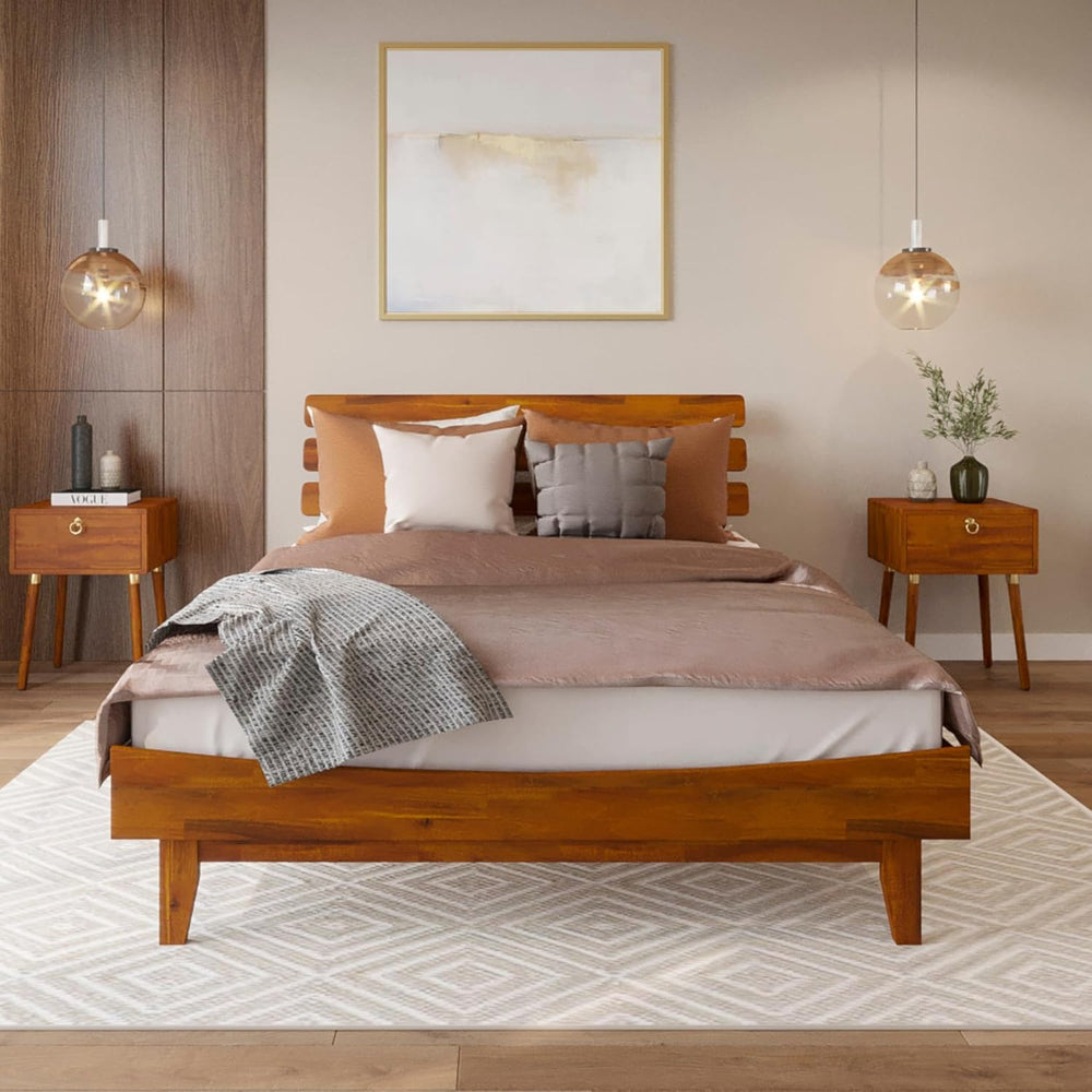 Bme Caden 15 Inch Deluxe Bed Frame with Adjustable Headboard - Mid Century, R...