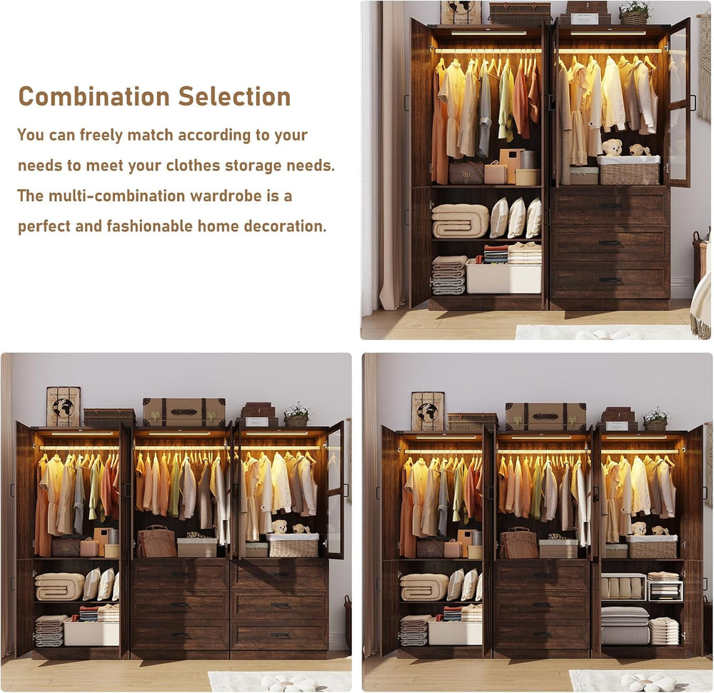 75" Tall Farmhouse 2 Doors Armoire Wardrobe Closet with LED,Freestanding...