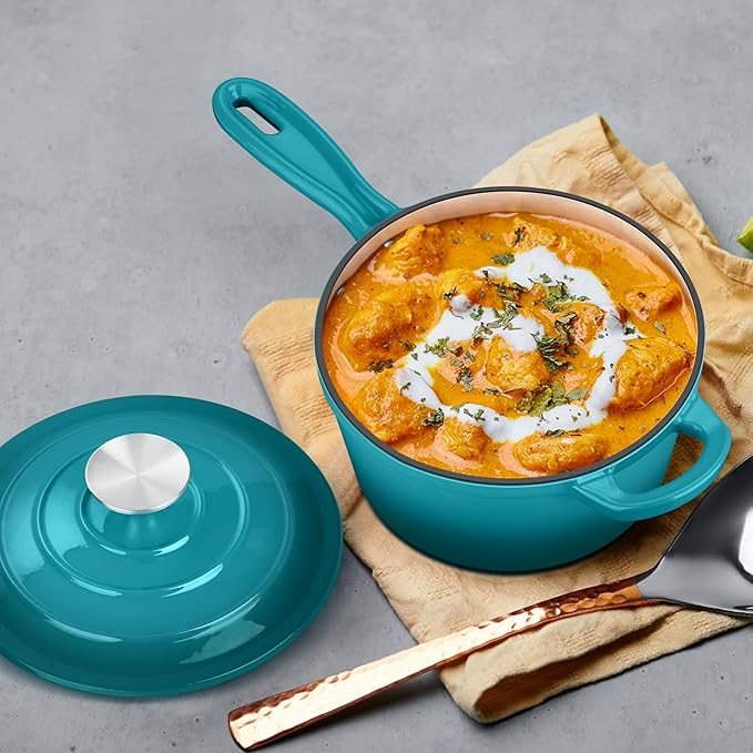 2 Quart Saucepan with Lid, Leonyo Enameled Cast Iron Sauce Pan, Cast Iron Pot - Image 7