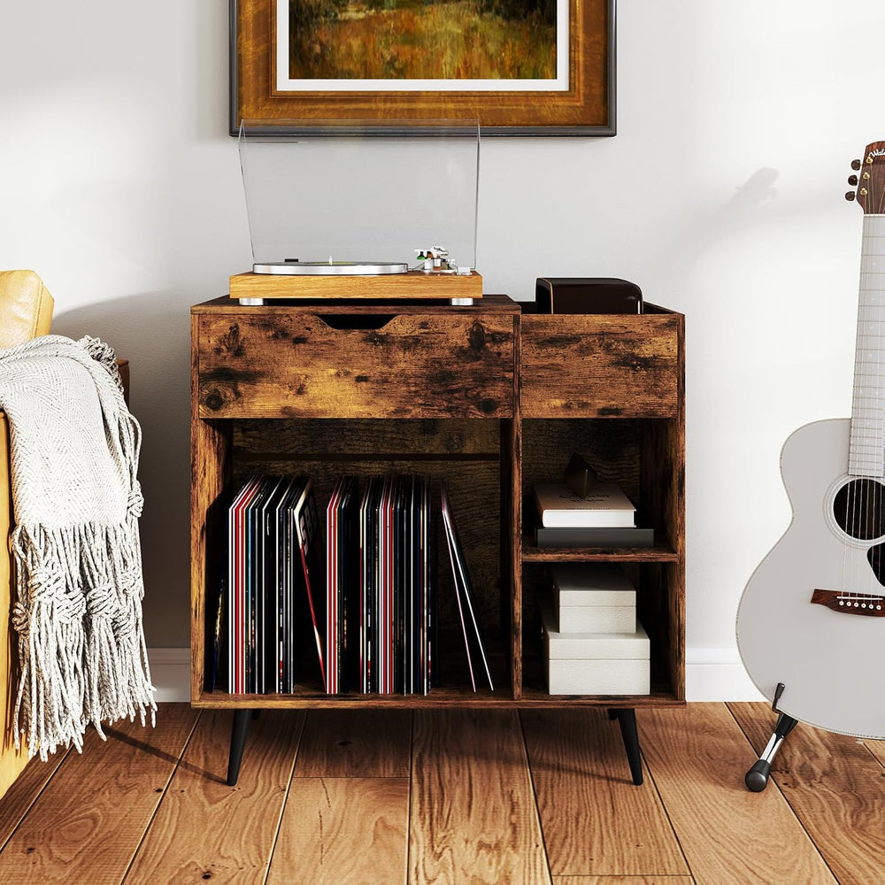 LOKO Record Player Stand with Charging Station, Vinyl Record Holder with Remo...