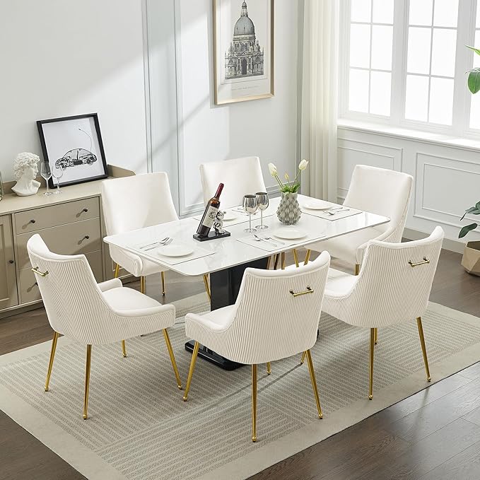 Velvet Dining Chairs Set of 4 Gold Legs,Upholstered Velvet Accent Chairs, Ple...