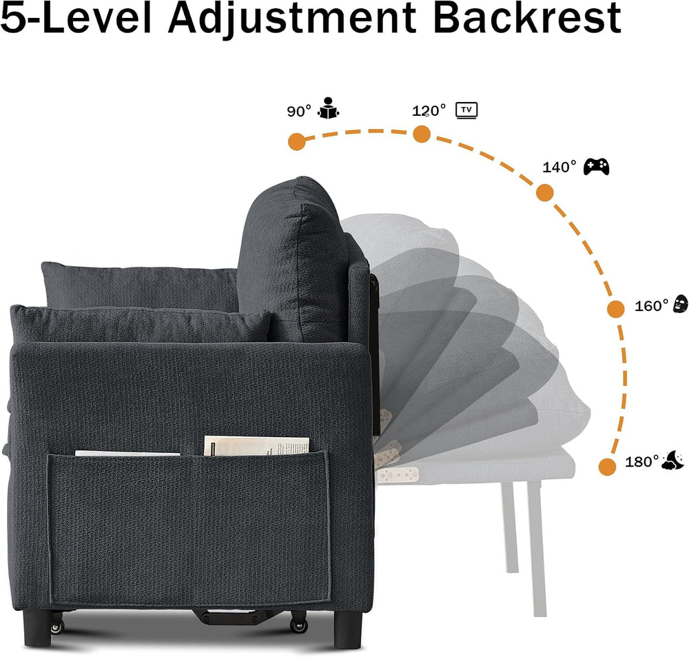 51.18'' 3-in-1 Convertible Sofa Bed, Pull Out Couch with 5-Position A...
