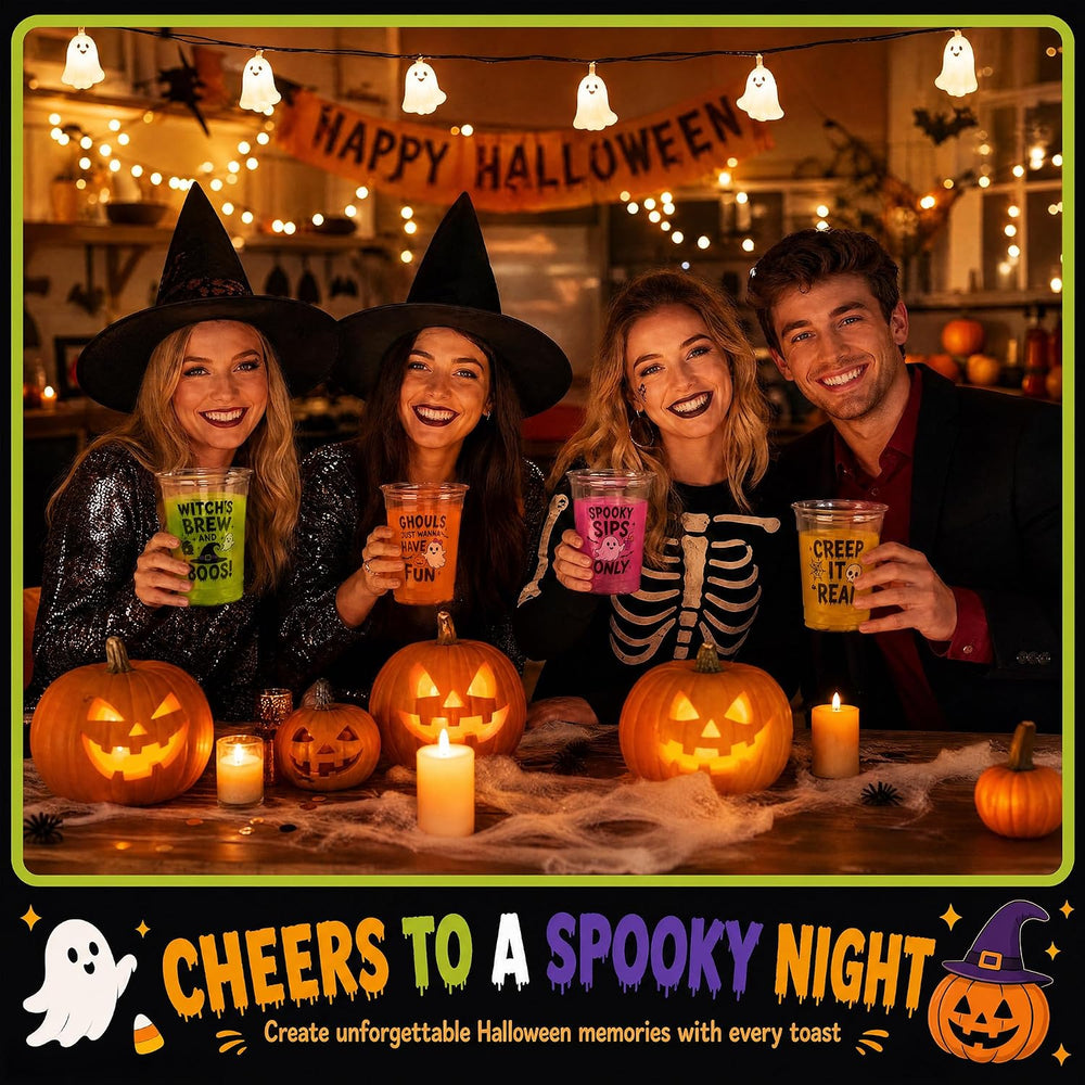 SiliFine 100 Pcs 12 oz Halloween Plastic Cups, Halloween Party Supplies