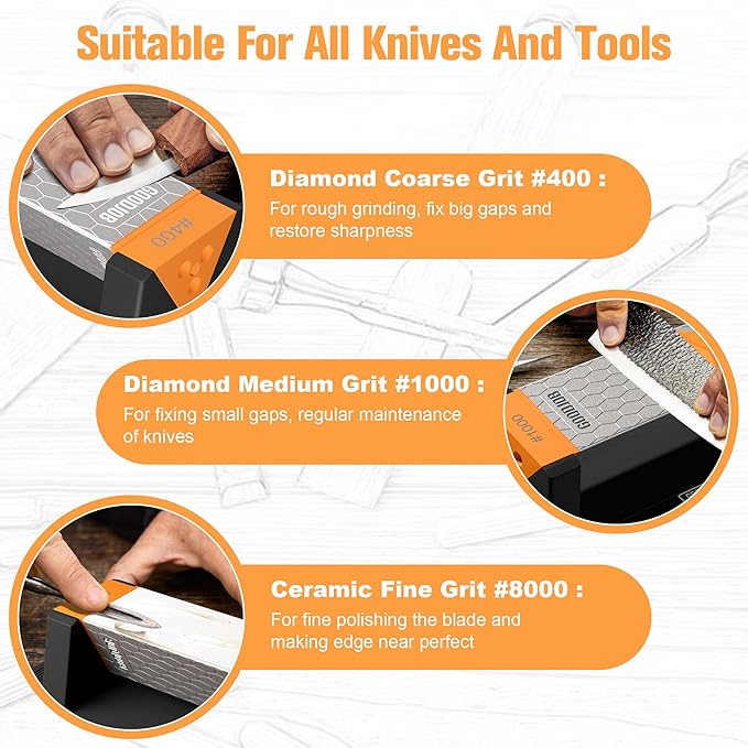 Goodjob Diamond Sharpening Stone 3 Side Grit 400/1000/8000 Premium Industrial - Image 3