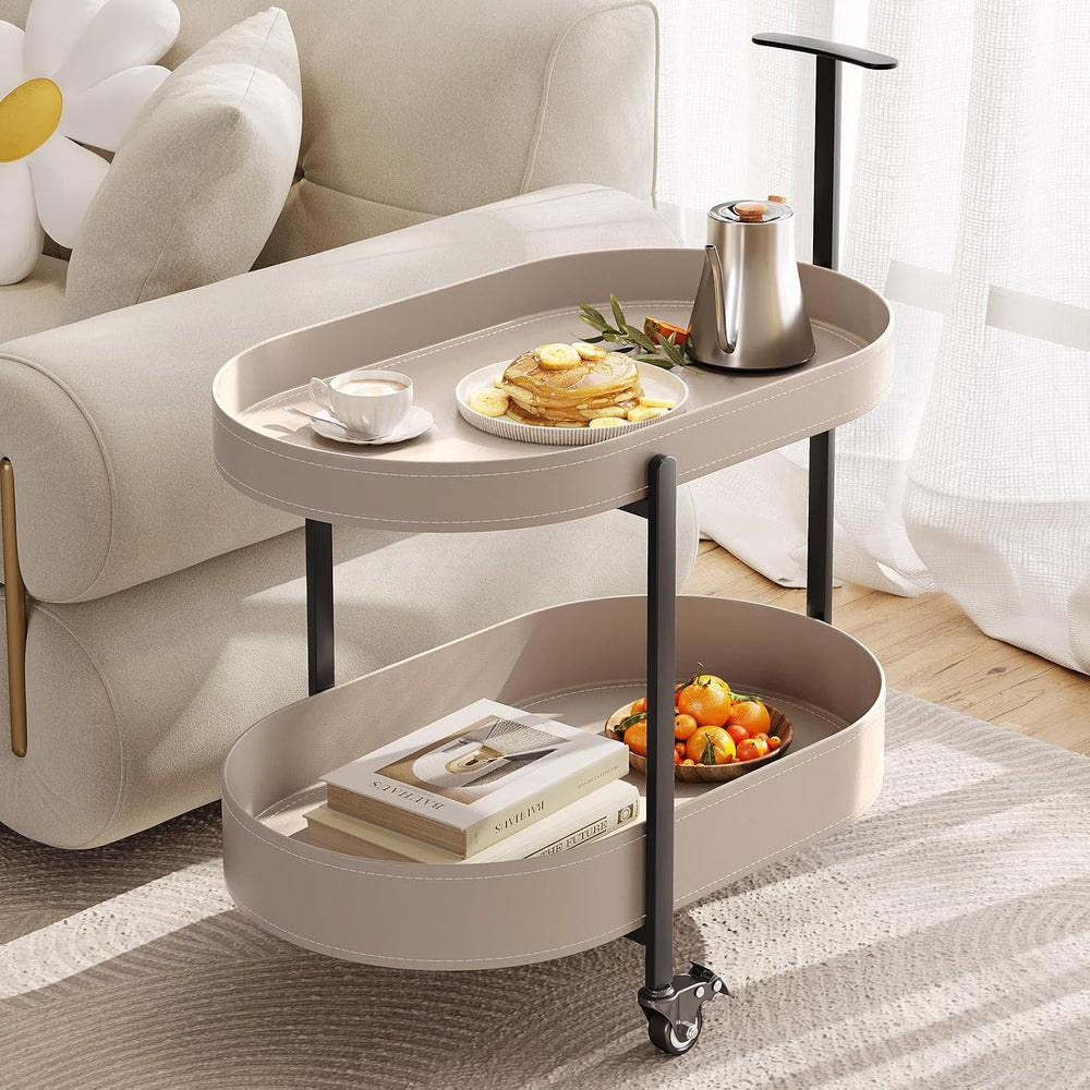 Guyii 2 Tiers Storage Rolling Cart 360 Rotating Side Table Modern End Table L...