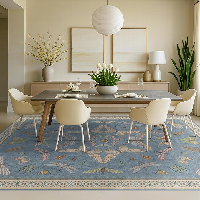 Washable Living Room Rug 8x10, Dusty Blue Area Rugs - Image 9