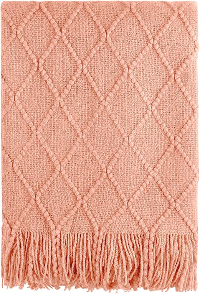 BOURINA Orange Throw Blanket 50x60 Inches Throw Textured Solid Soft Sofa Couch by BOURINA