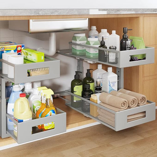 2 Packs 17IN Depth Under Sink Organizer, 2-Tier Pull Out Cabinet Organizer by UnderSinkOrganizer