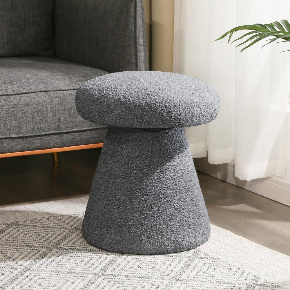 Mushroom Ottoman, 18” Boucle Foot Stool for Living Room & Bedroom, Cute V...
