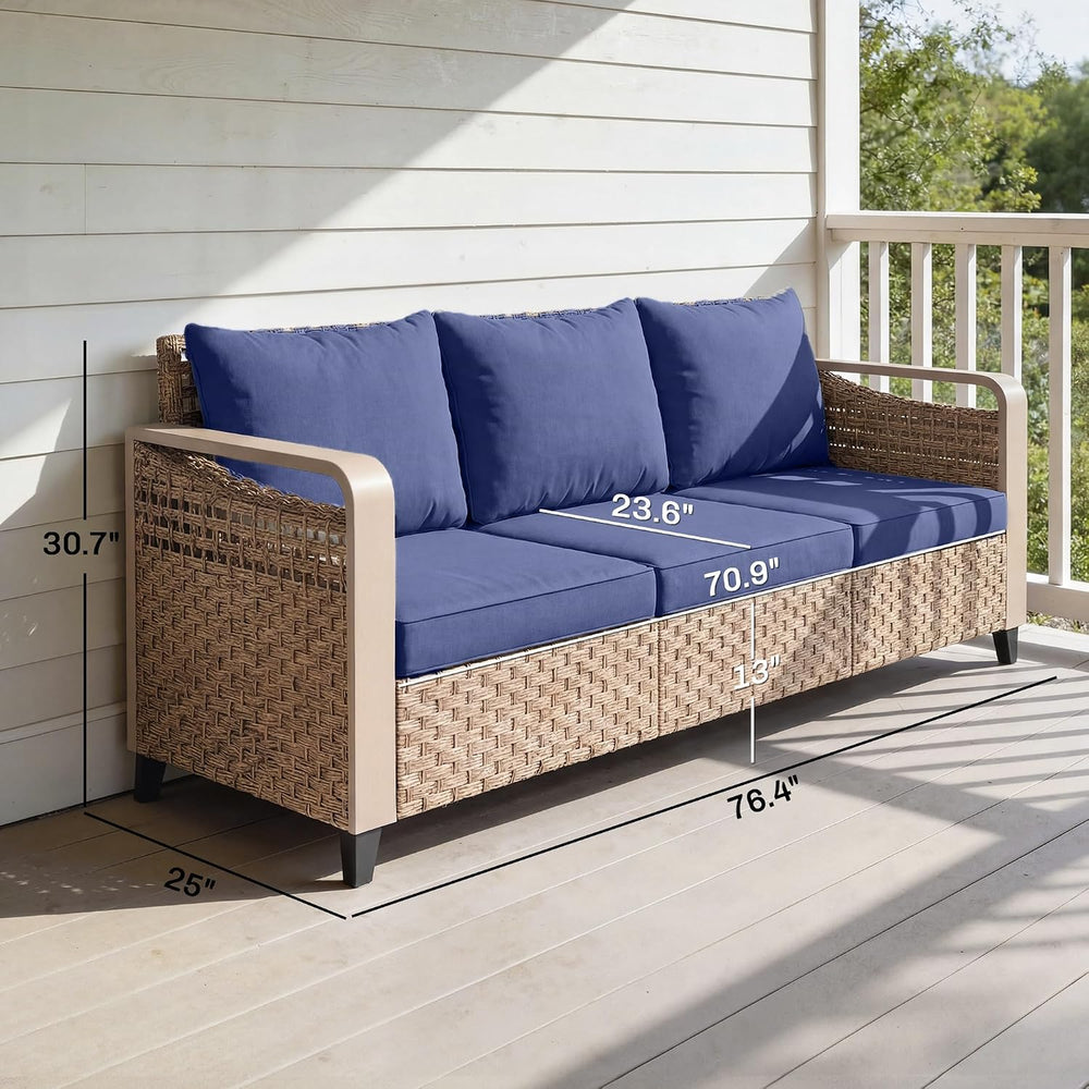 Outsunny Outdoor Patio Couch Wide Deep Seat 3 Seater Wicker Dark Blue