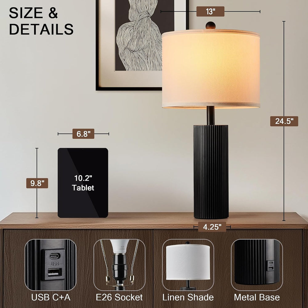 24.5” Table Lamps for Living Room Set of 2, Touch Control, Black
