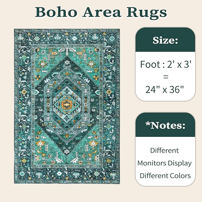 SERISSA Boho Rugs for Entryway, 2x3 Teal Entryway Rug Non-Slip Washable Small - Image 6