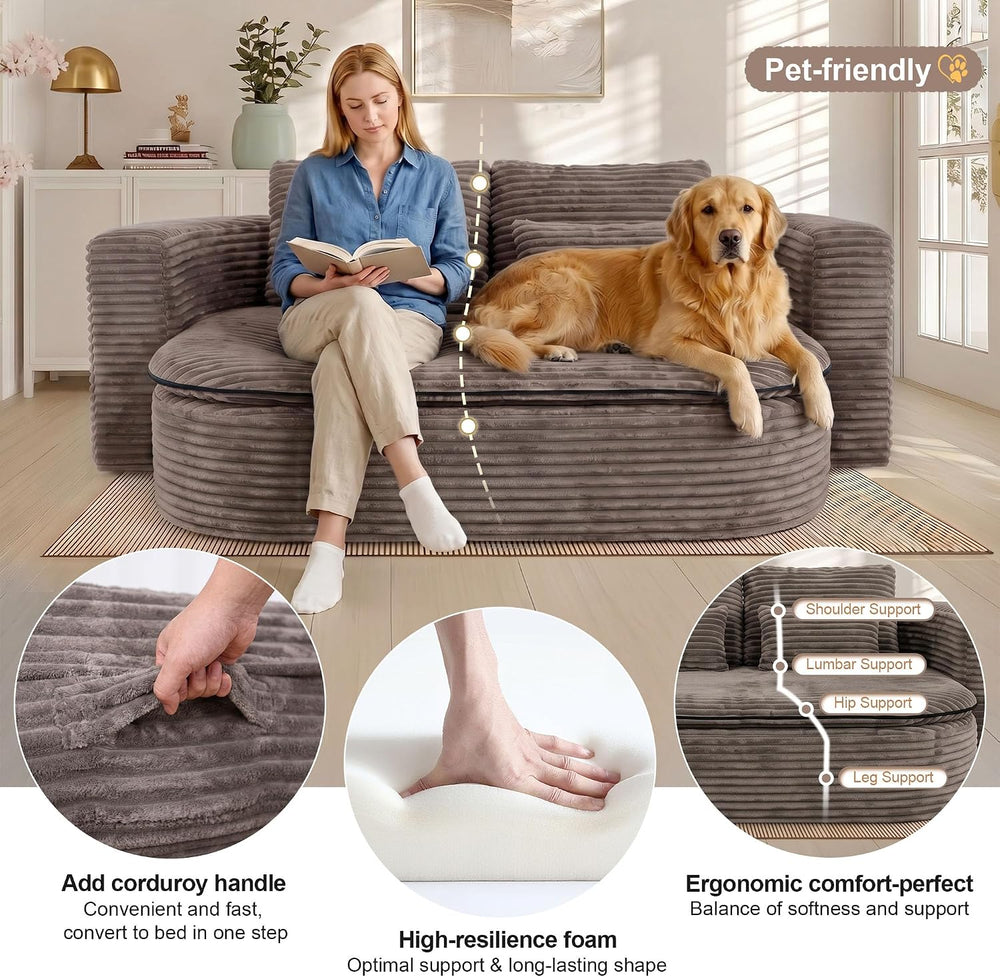 75'' Folding Sleeper Sofa Bed, Memory Foam Fold Out Couch, Boneless F...