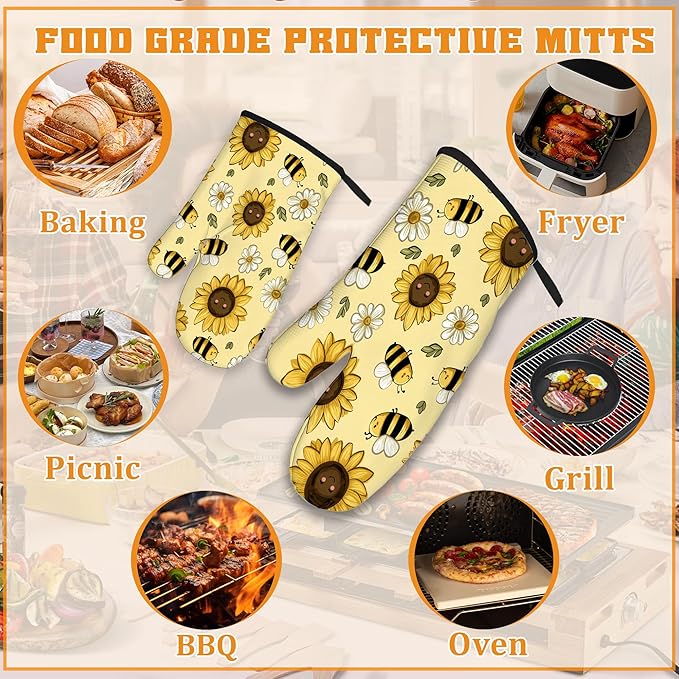 Sunflower Bee Oven Mitts and Pot Holders Set, Daisy Kitchen Oven Gloves and Pot - Image 5