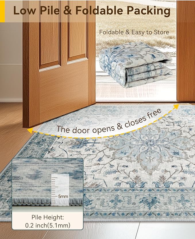 Area Rugs 7'x10' Washable Non-Slip, Floral Vintage Distress Print Pattern - Image 5