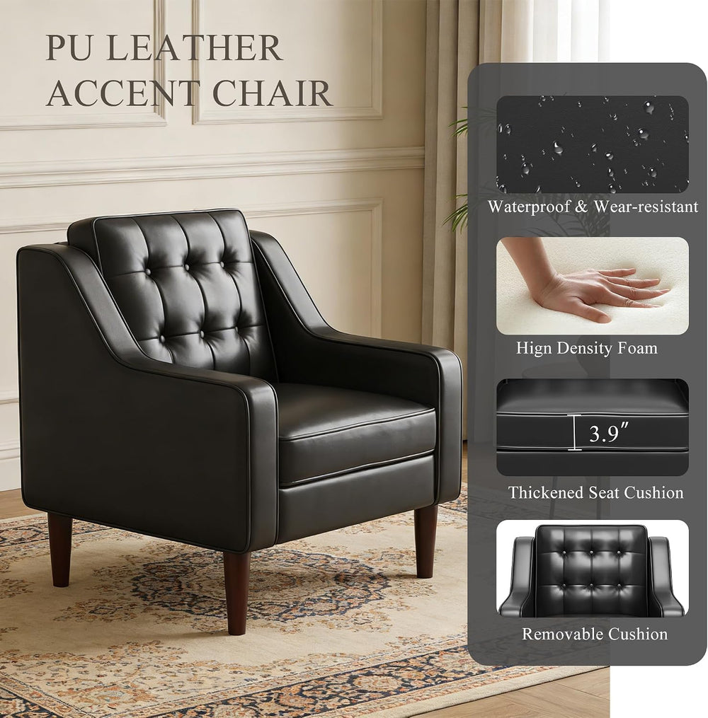 FiveWillowise PU Leather Accent Chair, Mid Century Modern Arm Chair for Livin...
