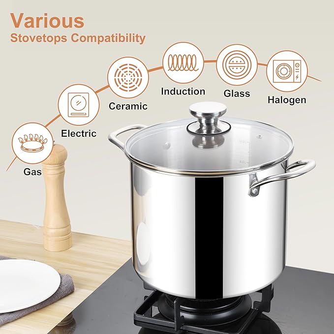 Herogo 10 Quart Stock Pot, 18/10 Stainless Steel Large Cooking Pot - Image 5