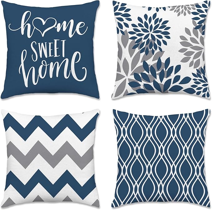 Hexagram Geometric Blue Pillow Covers 20x20 Set of 4, Decorative Outdoor Boho by Hexagram