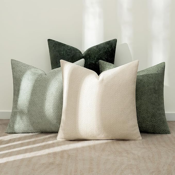 MIULEE Pack of 4 Couch Throw Pillow Covers 16x16 Inch Neutral Green Soft - Image 3