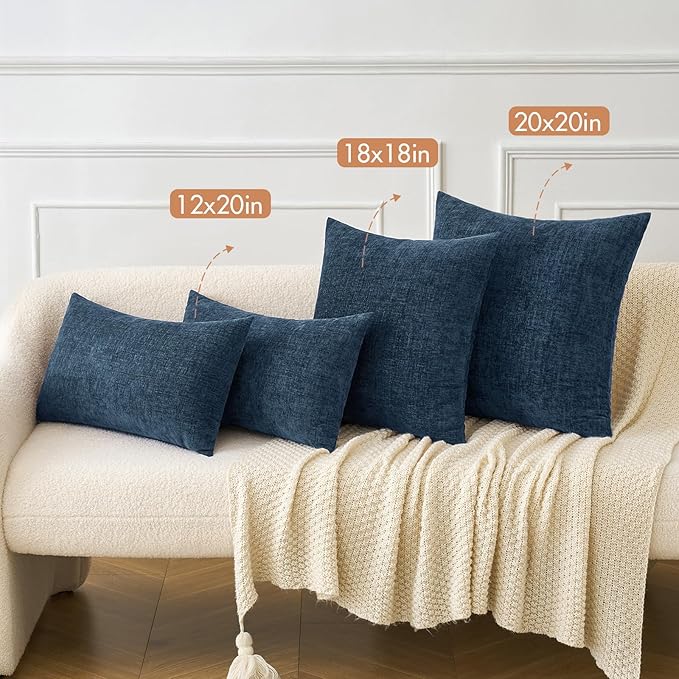 MIULEE Pack of 2 Blue Throw Pillow Covers 18x18 Inch Soft Chenille Pillow Covers - Image 4