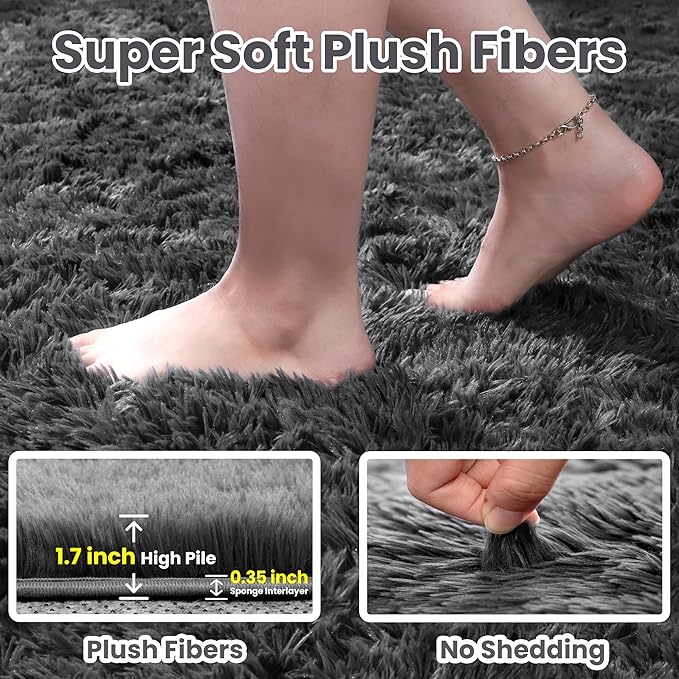 5x7 Area Rugs for Living Room: Ultra Soft Fluffy Shag Gray Rug for Bedroom - Image 5