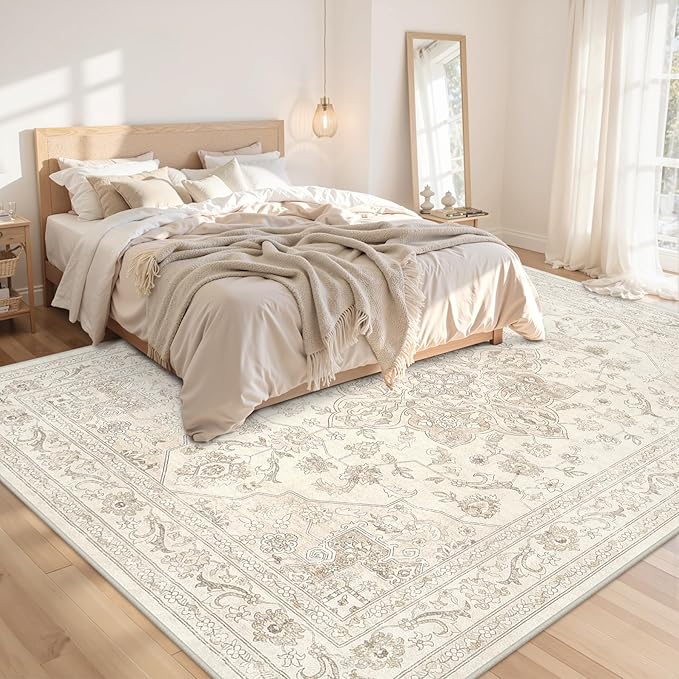 Area Rugs 9x12 Living Room: Vintage Boho Neutral Washable Rug Indoor Soft Large - Image 2