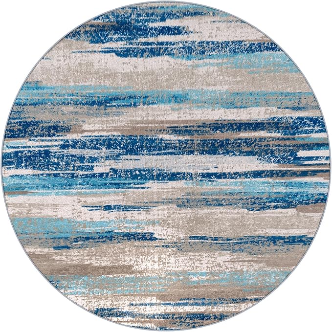 Lansny Modern Abstract Round Rug 6Ft, Circular Dining Room Rugs Thin Print Faux - Image 9