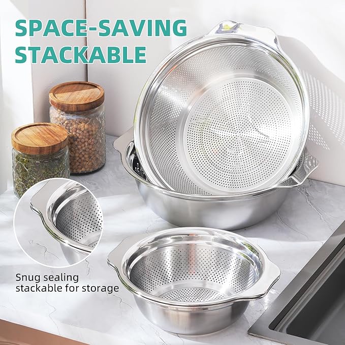 Stainless Steel Colander for Kitchen 2-Quart, Strainer Microporous - Image 6