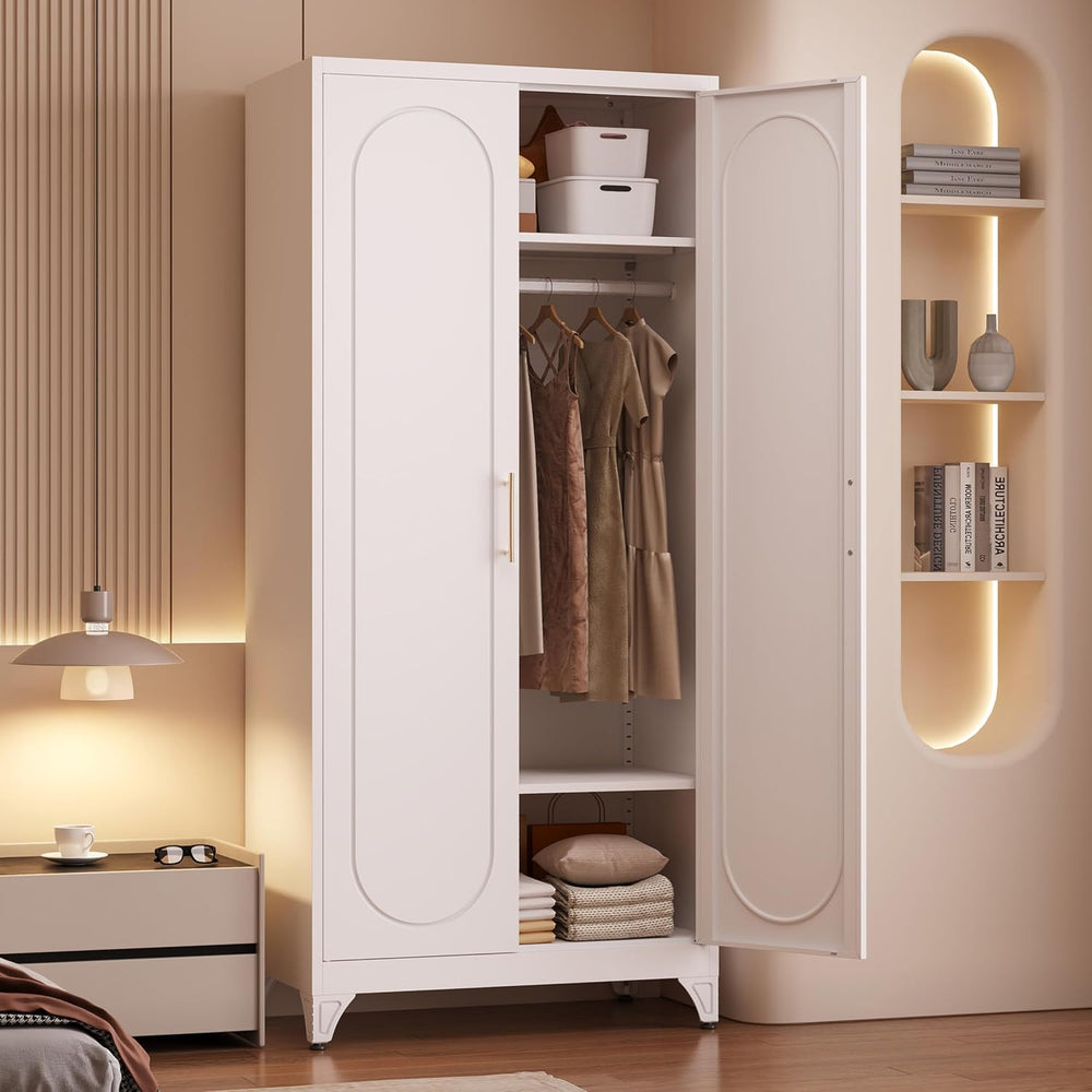 Armoire Wardrobe Closet with Hanging Rod and 2 Adjustable Shelves