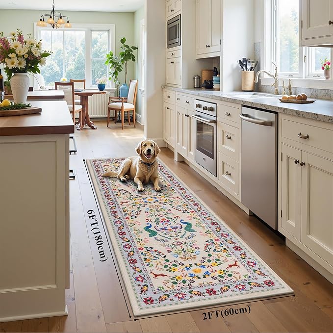HEBE Washable Hallway Runner Rug 2'x 6' Non Slip Kitchen Rugs Runner, Low Pile - Image 2