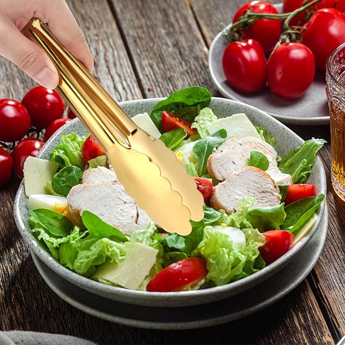 Dimeho 12 Pack Stainless Steel Buffet Tong Gold Serving Tongs 9 Inch Buffet - Image 6