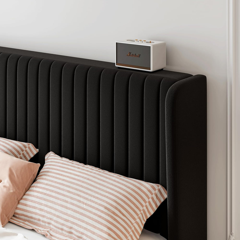 SHA CERLIN Full Size Velvet Bed Frame, Tufted Wingback Headboard, Black