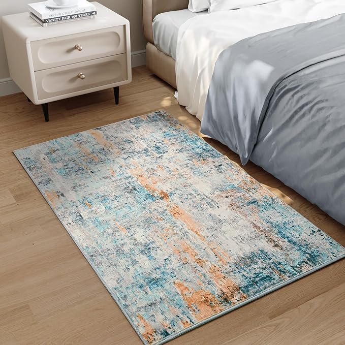 Entrance Rugs Indoor 2x3 Blue Entry Rug Washable Abstract Small Area Rug - Image 5